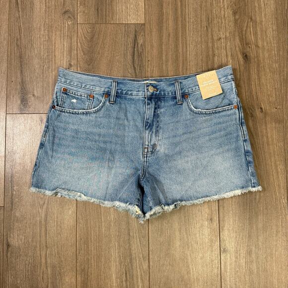 Madewell Relaxed Mid Length Denim Frayed Hem Shorts US Women's 32 Plus New - Picture 2 of 6